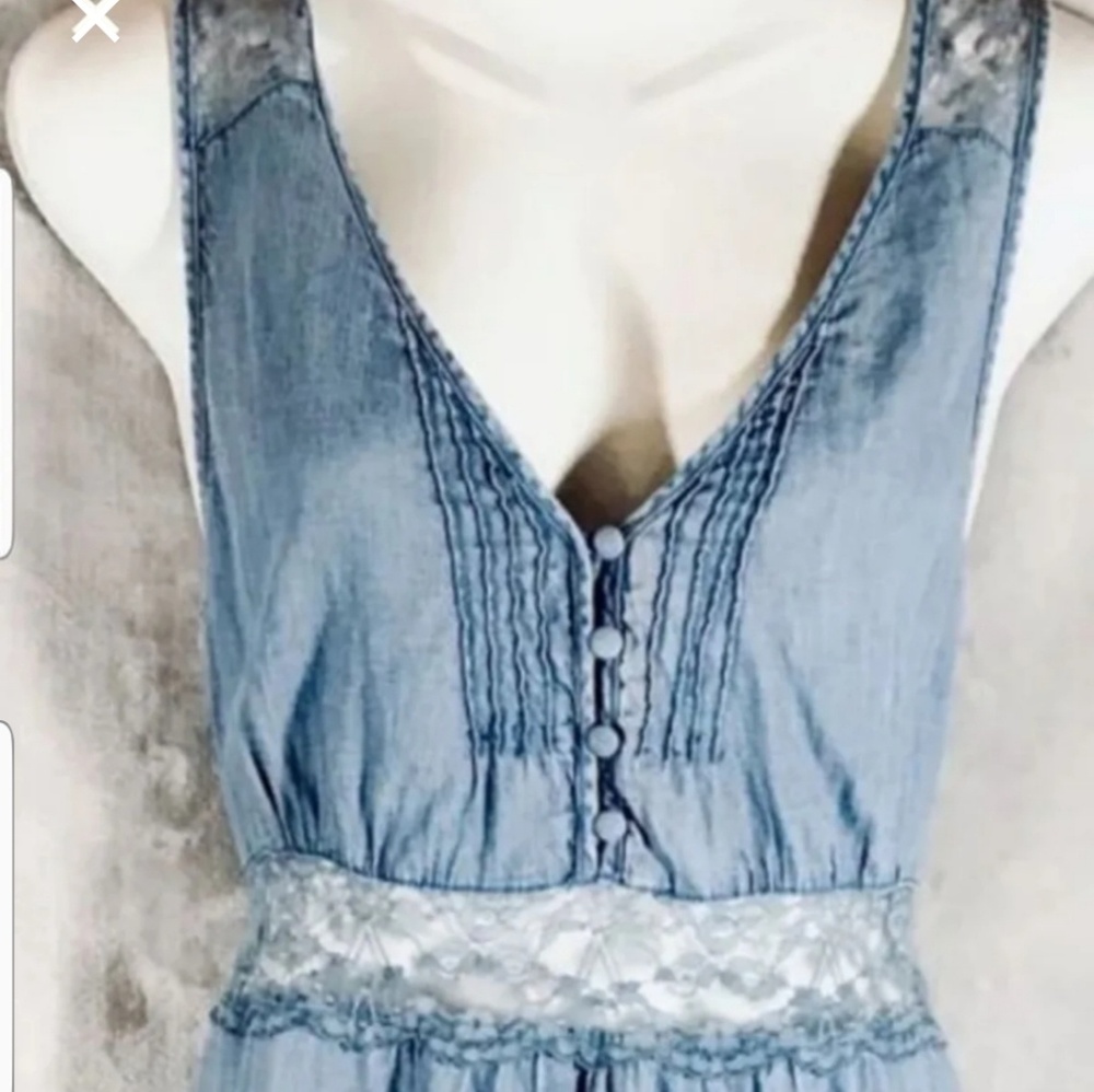 FREE PEOPLE DENIM LACE TOP